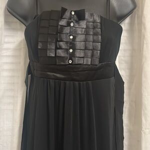 Dots Black Evening Dress with Strapless Pleated Bodice